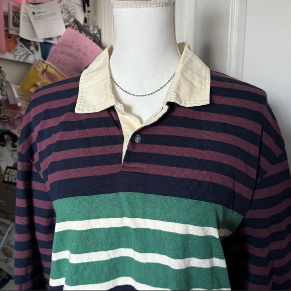 Tracksmith Navy and Burgundy Striped Longsleeve Shirt XL - Picture 3 of 5
